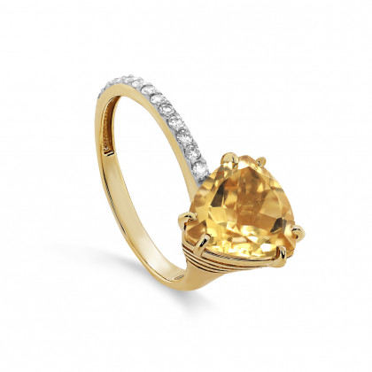 Кольцо из золота с бриллиантом и цитрином